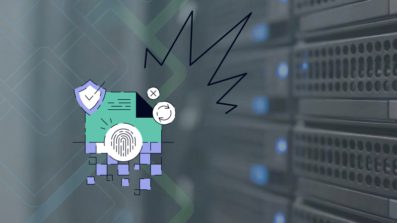 Server rack with security graphic.