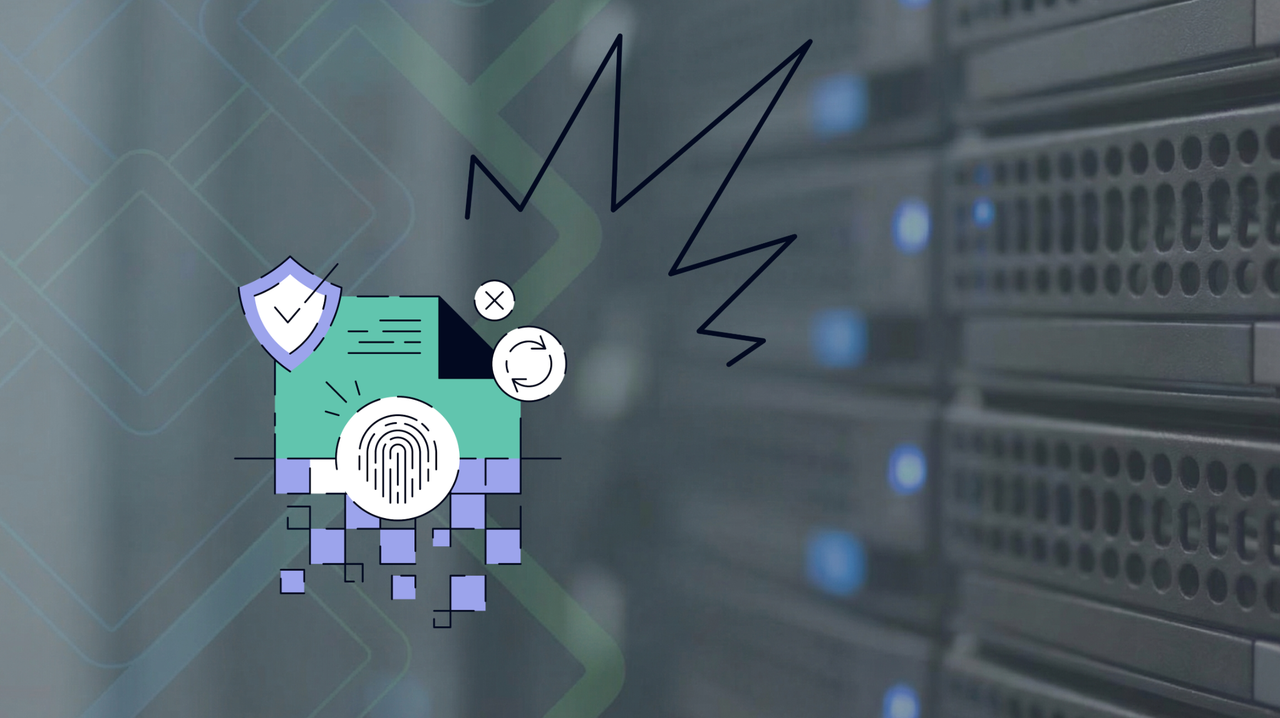 Server rack with security graphic.