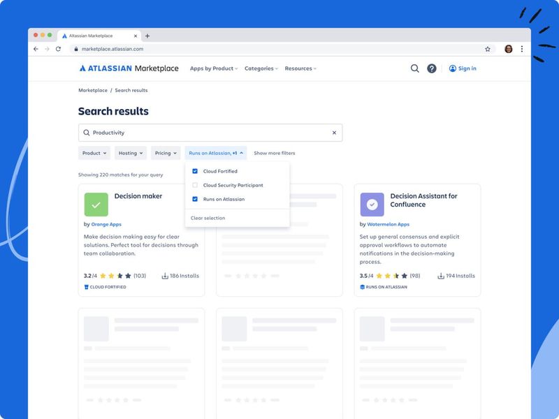 A screenshot of the Runs on Atlassian filter