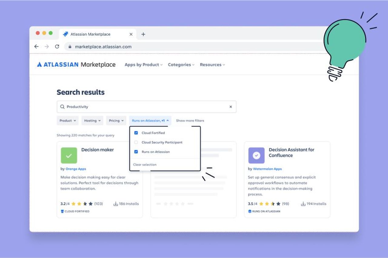 A screenshot of the Cloud Fortified and Runs on Atlassian filters