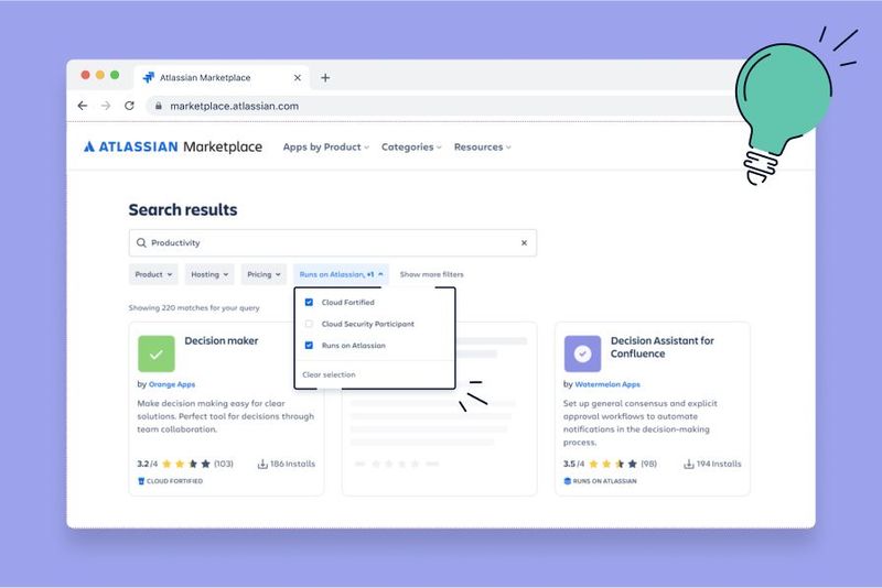 A screenshot of the Cloud Fortified and Runs on Atlassian filters