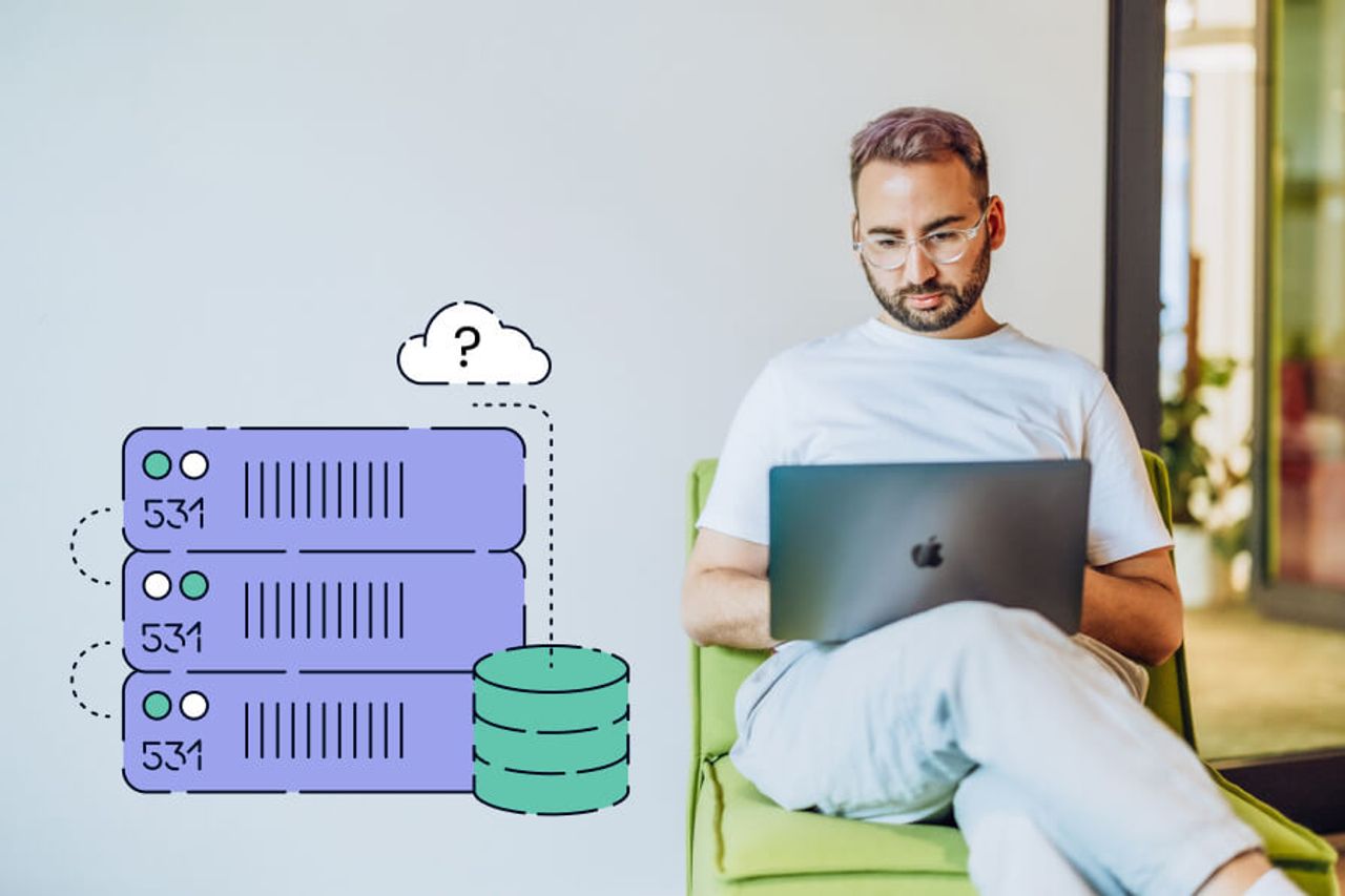 A team member with a laptop is thinking about data egress.